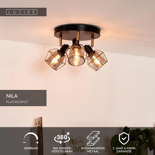 Lucide NILA - Plafondspot - Ø 36 cm - 3xE14 - Zwart - USP